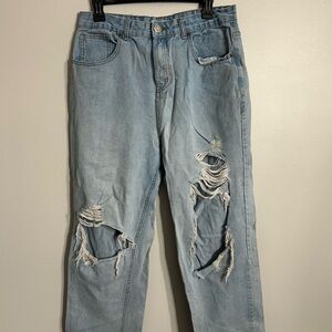 High Rise Distressed Light Blue Jeans